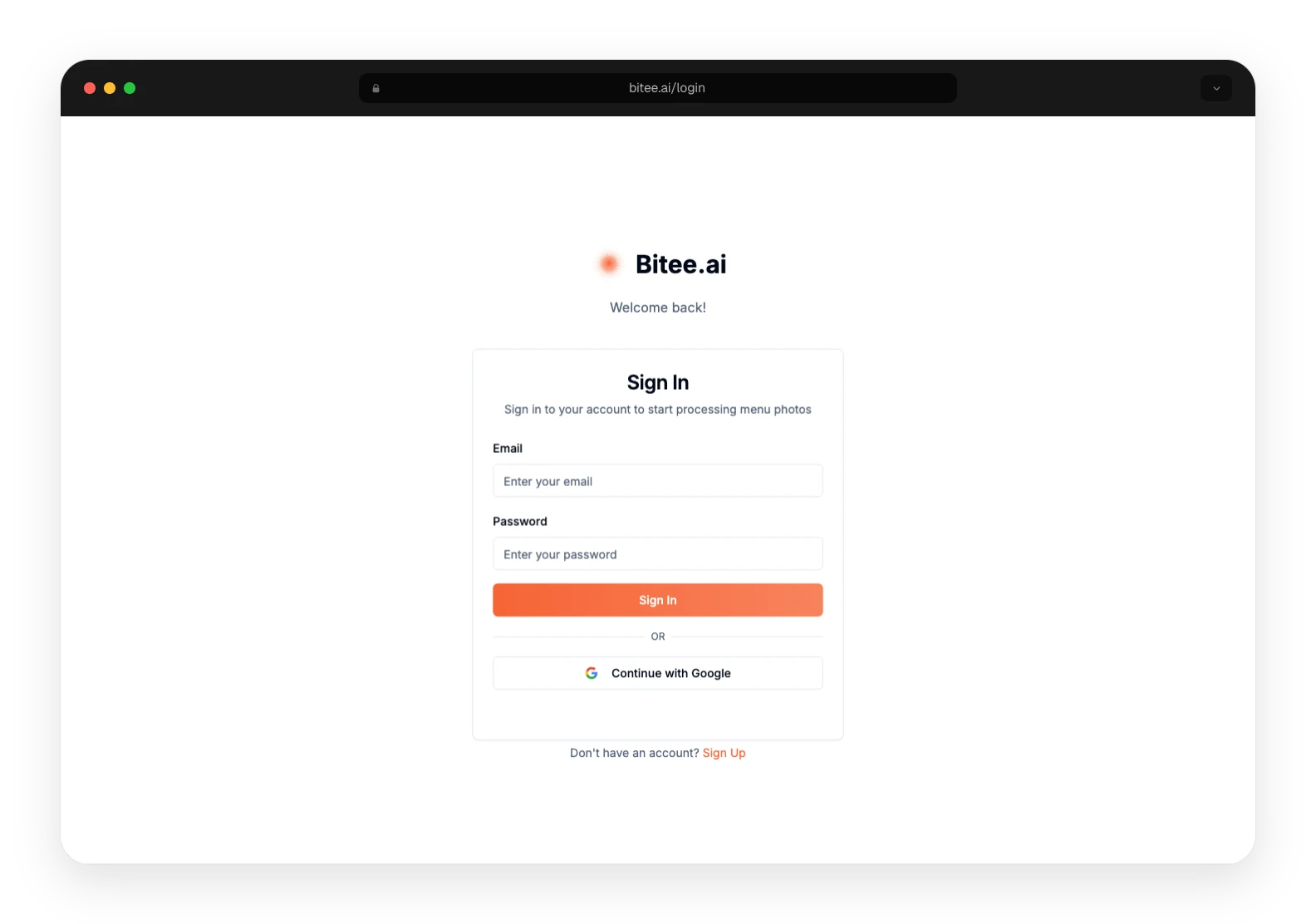 Strona Bitee.ai do wizualizacji menu restauracyjnego — 3
