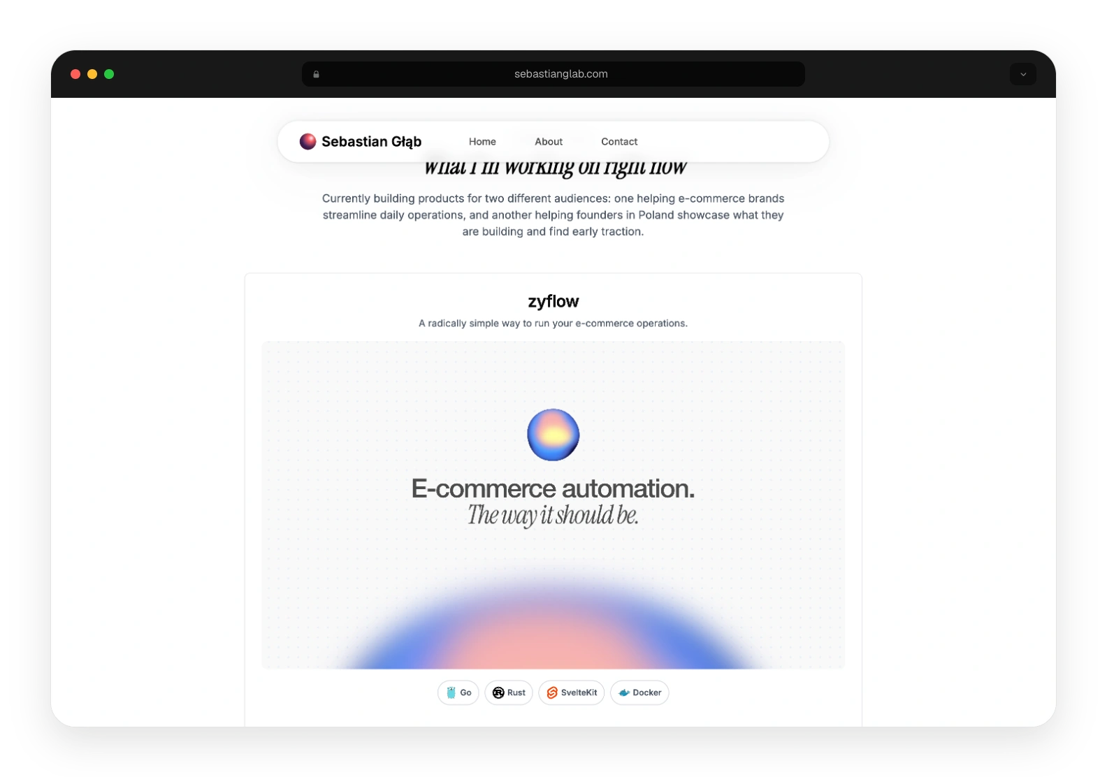 Sebastian Glab portfolio interface