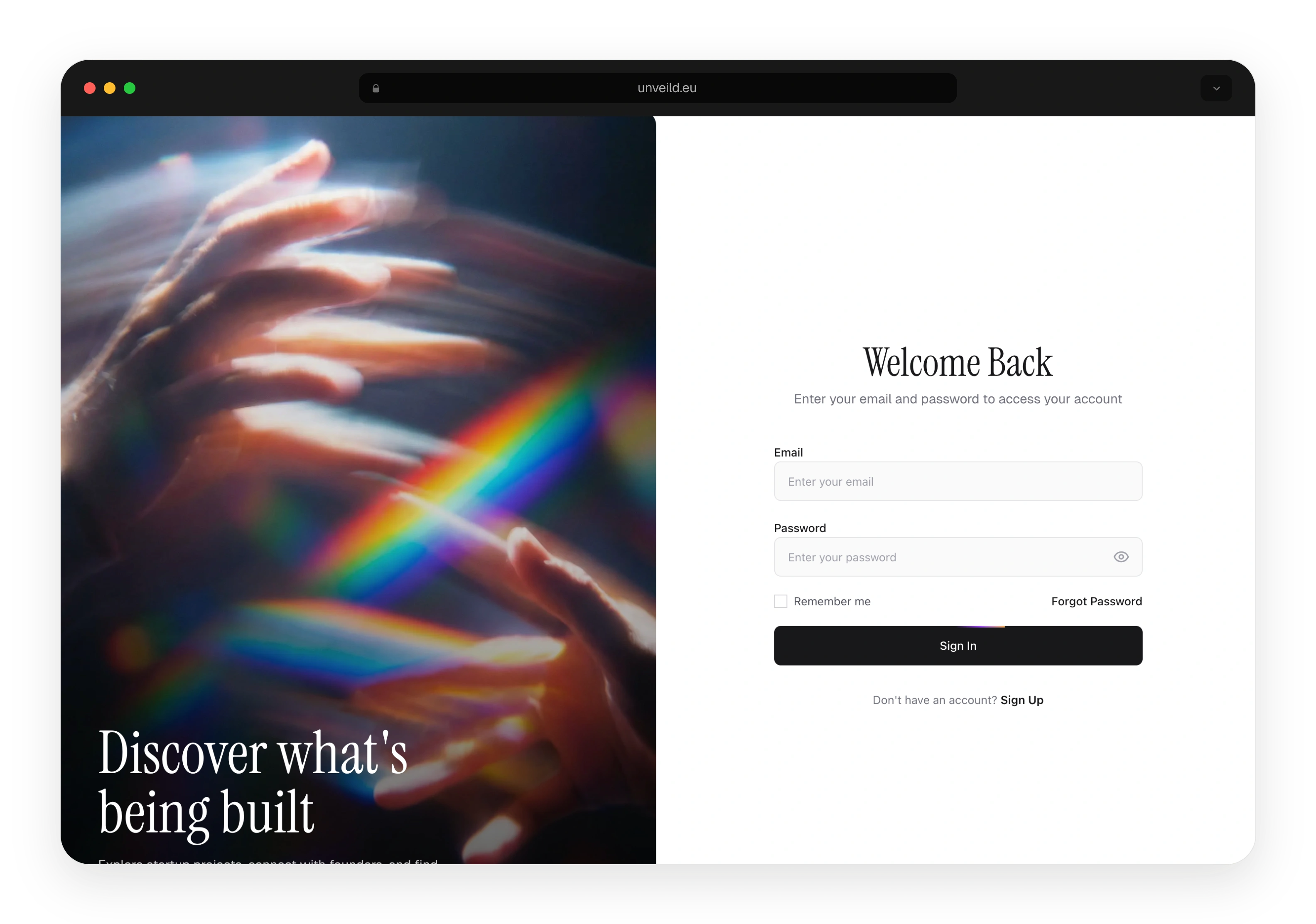 Unveild project interface